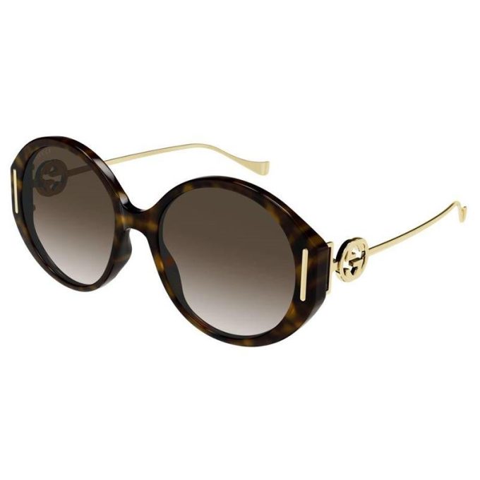 Gucci Sunglasses Womens Round Sunglasses - Havana, Gold